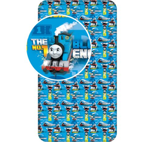 Drap en coton Thomas et ses amis - 90 x 200 + 25 cm - Bleu - Livraison gratuite (1/2)