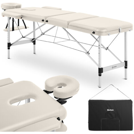 Table de massage pliante Lit de massage Portable Cadre en bois 180 kg Beige (1/5)