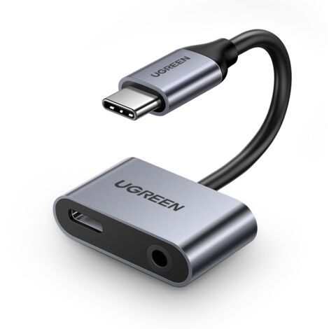 Adaptateur audio double port USB-C (mâle) - mini-jack 3,5 mm / USB-C (femelle) - gris (1/5)