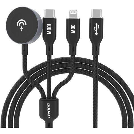 Câble de charge 3 en 1 Dudao A12Max+ PD 100 W pour Apple Watch : USB-C Lightning 1,2 m - Noir