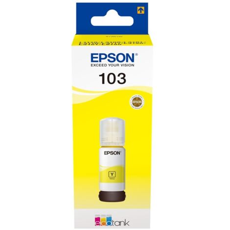 Bouteille de recharge d'encre jaune pour imprimante Epson EcoTank 103 (C13T00S44A). (1/2)