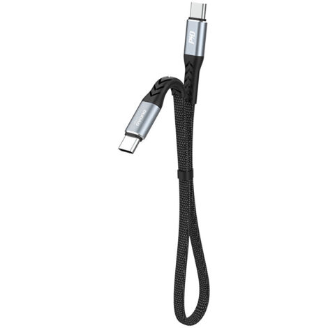 Câble plat court USB-C - USB-C L10C PD 100W 23cm noir