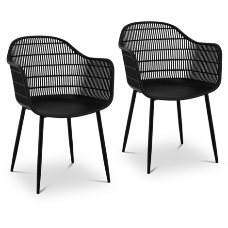 Chaise baquet ajourée noire – Lot de 2 – Assise en PP – Pieds en acier thermolaqué – Charge maximale 150 kg – Dimensions 450 x 440 mm – Fromm & Starck (1/7)
