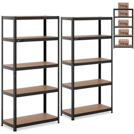 MSW – Étagère charge lourde 90 x 40 x 180 cm – Lot de 2 – 5 tablettes réglables – Acier galvanisé noir – Charge max 875 kg (1/5)