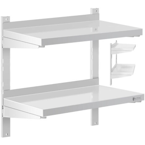 Royal Catering – Étagère murale inox 60 x 30 cm – 2 tablettes 3,5 cm – Charge 20 kg/tablette – Fixation murale pour cuisine professionnelle