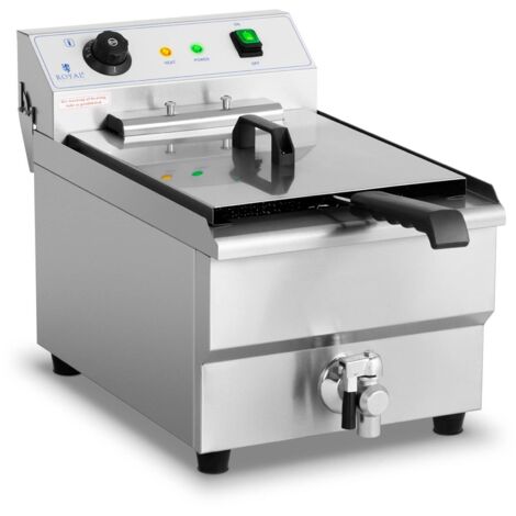 Royal Catering – Friteuse professionnelle 16l – Puissance 6000W – Acier inoxydable – Zone froide pour friture optimale – Robinet de vidange intégré