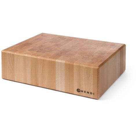 Hendi – Billot de boucher en bois de hêtre 500 mm – Surface imprégnée de graisse naturelle – Côtés vernis – Hauteur 150 mm – Largeur 400 mm