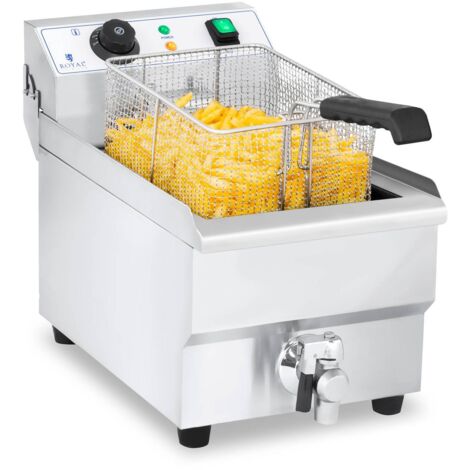 Royal Catering – Friteuse professionnelle 10L – 3000W – Acier inoxydable – Robinet de vidange – Pour friture rapide et efficace