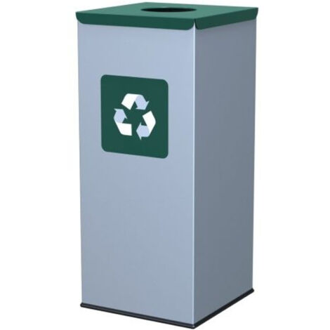 Poubelle de tri sélectif en métal 30x30x70cm 60L VERRE - couvercle vert (1/2)