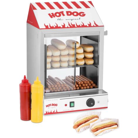 Royal Catering – Vitrine chauffante pour 200 hot-dogs et 50 petits pains – Puissance 2000W – Temps de chauffage 20 minutes – Acier inoxydable