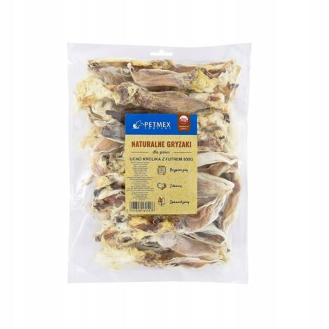 Oreilles de lapin séchées avec fourrure Petmex 500 g (1/5)