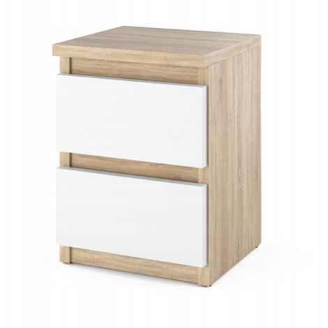 Table de chevet moderne 2 tiroirs – Chêne sonoma et blanc – Dimensions H40cm W30cm D30cm – Assemblage rapide et facile
