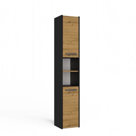 Colonne de salle de bain anthracite 30x30cm – Hauteur 170cm – Corps en panneaux de particules laminés – Poignées argentées