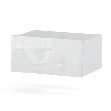 Table de chevet murale blanche brillante 45 cm – 1 tiroir avec glissières à billes – Meuble suspendu pour chambre à coucher (1/5)