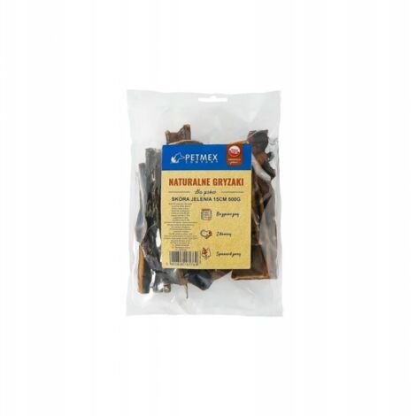 Friandise à mâcher naturelle pour chien : peau de cerf séchée de 15 cm, Petmex, 500 g