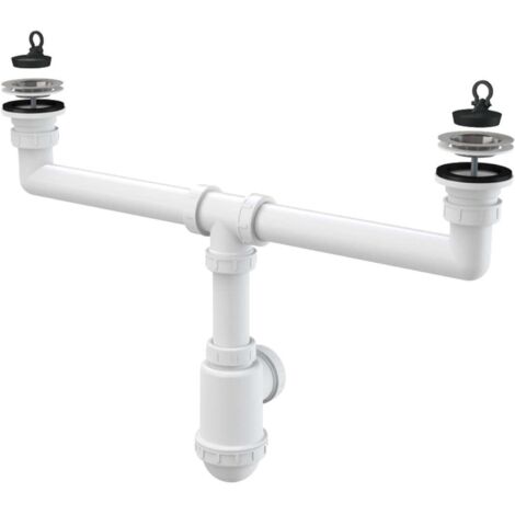Alcaplast – Siphon évier à deux bols – Filtres en acier inoxydable – Évacuation Ø50/40mm – Débit 83,4l/min – Corps à deux sorties (1/5)