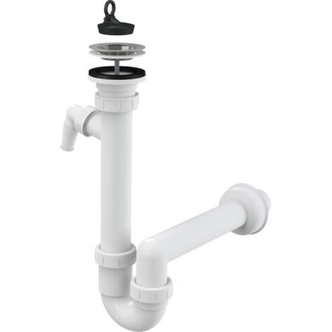 Siphon tubulaire pour évier avec raccord, crépine en acier inoxydable DN70 (1/3)