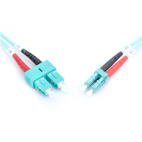Cordon de brassage fibre optique DIGITUS LC/SC, double bobinage, MM 50/125, OM3, LSOH, 1 m, turquoise (1/5)