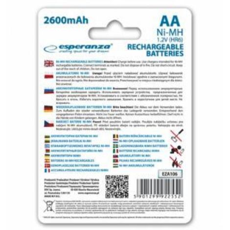 Pack de 4 piles Ni-MH AA 2600 mAh Esperanza EZA106 (1/4)