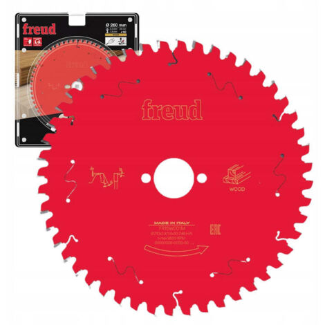 Freud – Lame de scie circulaire 260 mm – 60 dents ATB – Pour bois dur et MDF – Angle de coupe -5° – Épaisseur de coupe 2,4 mm