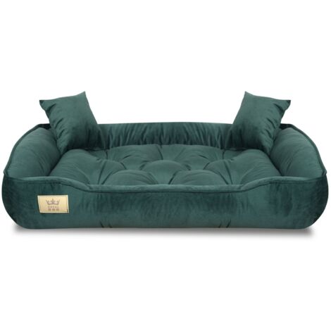 Panier pour chien en velours décoratif – Dimensions 100 x 75 cm – Tissu résistant aux taches – Couleur vert foncé (1/5)