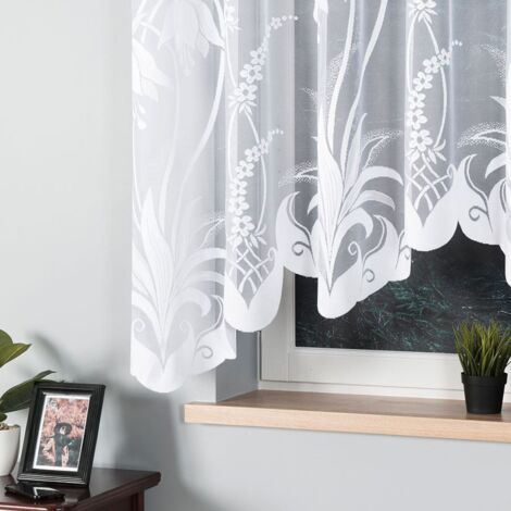 Rideau prêt à poser Aneta, jacquard, blanc, à motifs floraux, 310 x 160 cm (1/5)