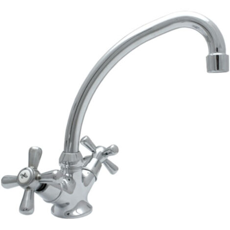 Robinet Cuisine Mitigeur Chrome Manettes Croisillons Bec Haut (1/2)
