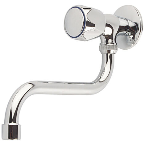 Robinet de cuisine monocommande pour eau froide, mural, bec en S, laiton chromé (1/4)