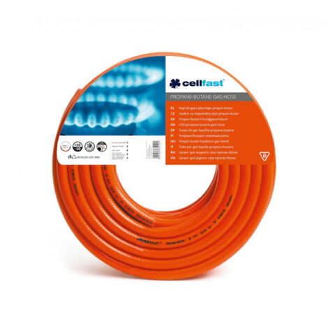 Cellfast – Tuyau gaz propane-butane 9x2,5mm – Longueur 25m – Résistant à la chaleur – Pression nominale adaptée – Certifié sécurité