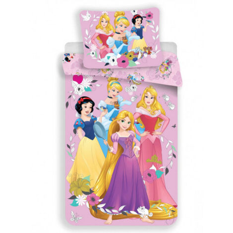 Parure de lit 140x200 Princesses 6763 Princesse Cendrillon Blanche-Neige Aurore Bella taie d'oreiller rose 70x90 (1/3)