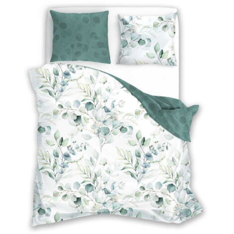 Parure de lit en satin 160x200 Milagro Feuilles Fleurs Menthe (1/5)