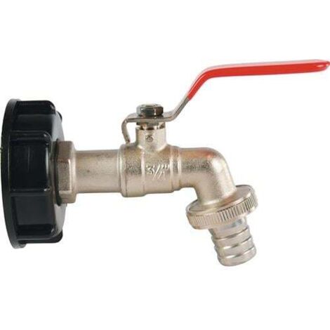 Vanne à bille de sortie pour réservoir IBC Profec, en laiton nickelé, S60 x 2" x 3/4" MZ x raccord de tuyau (1/4)