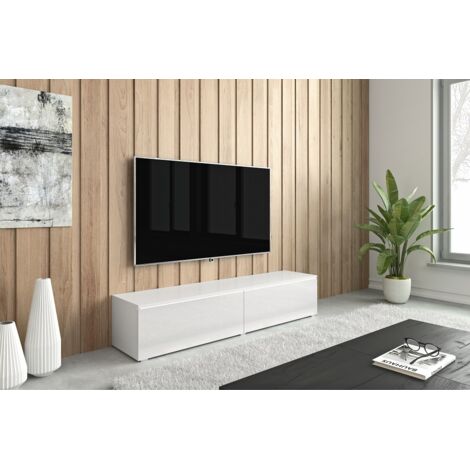 Bratex – Meuble TV moderne 140 cm – 2 portes sans poignées – Finition mate et façades brillantes – Montage sur pied ou suspendu