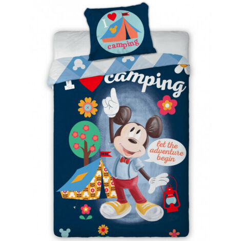 Parure de lit 140x200 Mickey Mouse Mickey Mouse 7668 au camping J'adore le camping sous une tente Taie d'oreiller 70x90 (1/2)
