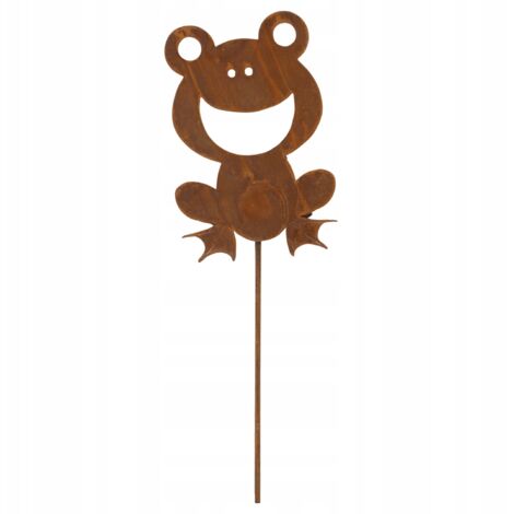 Grenouille décorative de jardin en tôle Corten rouillée, style industriel, sur un nœud (1/5)