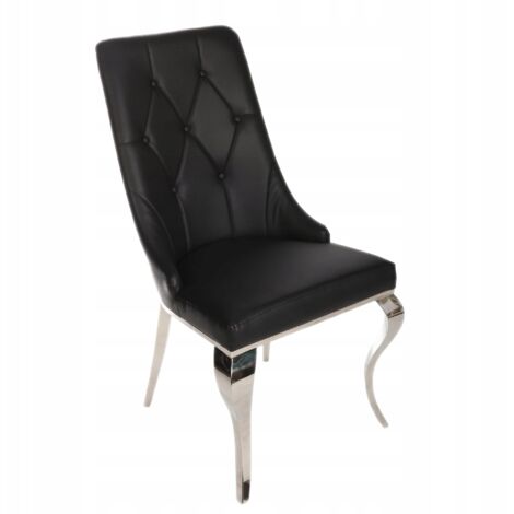 Fauteuil en similicuir noir matelassé avec un heurtoir au style glamour (1/3)
