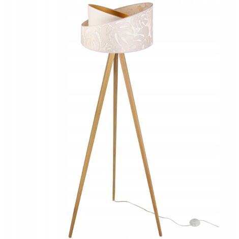 Lampadaire, sur pied, trépied, bois, abat-jour, motif (1/5)
