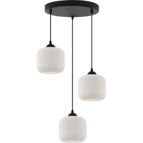 Suspension Riffle, noire, 3 lampes, abat-jour cylindrique blanc, E27 (1/5)