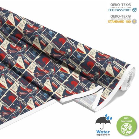 Tissus décoratifs d'extérieur Oxford - motif poster spatial rétro I DX618 (1/5)