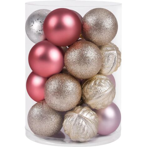 Boules de Noël incassables avec pendentifs, rouge, or et rose, 6 cm, 20 pièces (1/5)