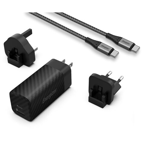 Energizer Ultimate - Chargeur mural de voyage multiprise EU/UK/US GaN USB-C et USB-A 65 W PD + câble USB-C (noir) (1/4)