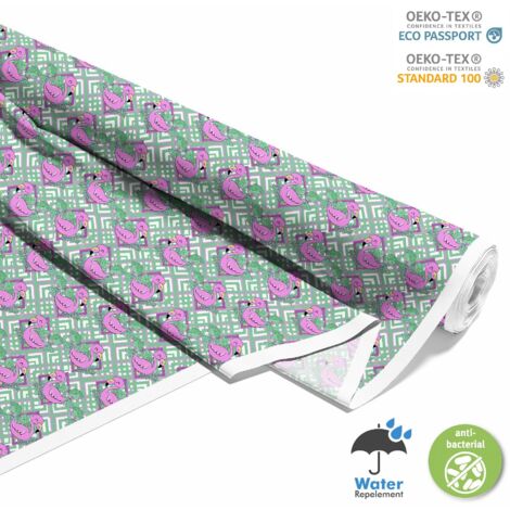 Tissu d'extérieur décoratif Oxford - Motif flamants roses et feuilles (1/5)