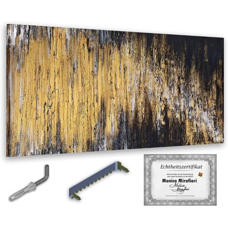 Monica Mirafiori Peinture 100 % faite main Noir, or et argent 140 x 70 cm Peinture acrylique Très grand format Art moderne Reproductions d'art (1/5)