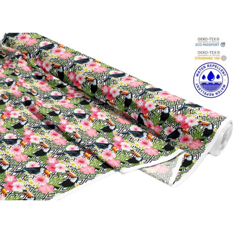 Tissu d'extérieur décoratif Oxford - Motif toucan sur losanges I DR164 (1/5)