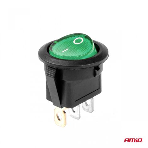 Interrupteur rond avec rétroéclairage vert amio-03084 (1/4)