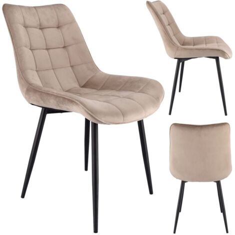 Fauteuil beige en velours – Assise douce et matelassée – Pieds en métal noir – Charge maximale 130kg – Hauteur 83cm – Largeur 53cm (1/5)