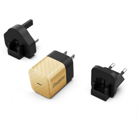 Energizer Ultimate - Chargeur mural de voyage multiprise EU/UK/US GaN USB-C 20W PD (Or) (1/4)