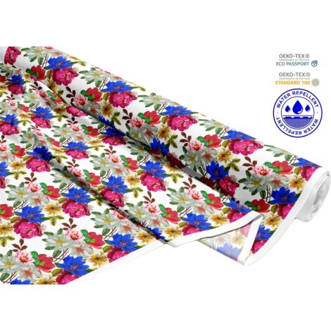 Tissu d'extérieur décoratif Oxford - motif bleuets et roses I DR121 (1/5)