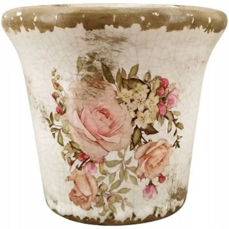Pot de fleurs en grès Rosae à motif floral - Le charme de la nostalgie (1/2)