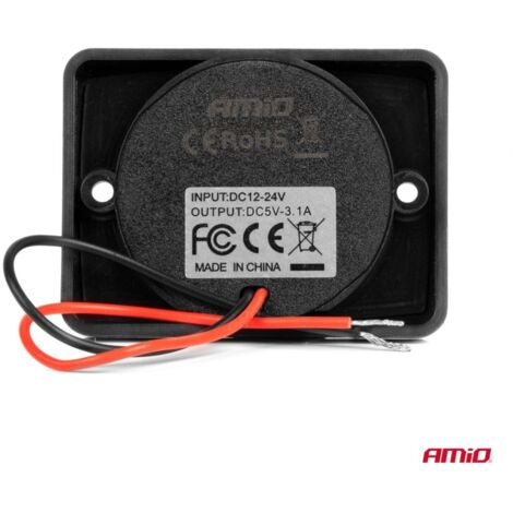 Chargeur de voiture avec prises USB, étanche, carré, 2 ports USB, 12 V, 24 V, amio-04230 (1/4)
